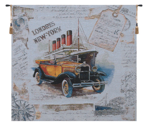 Londres New York Blue Belgian Tapestry Wall Hanging