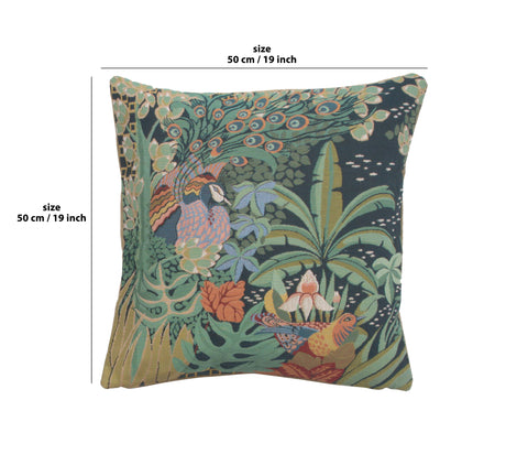 Jungle and Two Birds French Tapestry Cushion by Anne Leurent's