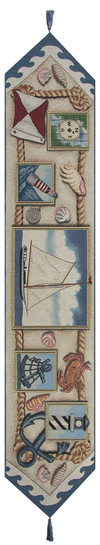 Nautical Scene I Blue Tassel Tapestry Table Runner