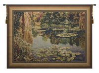 Lake Giverny Light With Border Belgian Tapestry Wall Hanging by Claude Monet