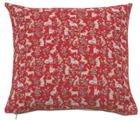 Mille Fleurs and Little Animals Red French Tapestry Cushion