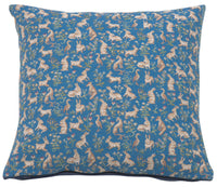 Mille Fleurs and Little Animals Blue French Tapestry Cushion