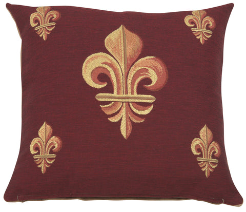 Five Fleur de Lys Red French Tapestry Cushion