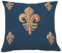 Five Fleur de Lys Blue French Tapestry Cushion