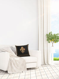 Framed Fleur de Lys Black French Tapestry Cushion