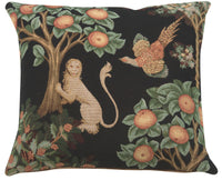 Lion and Pheasant Forest Black French Tapestry Cushion