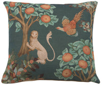 Lion and Pheasant Forest Blue French Tapestry Cushion