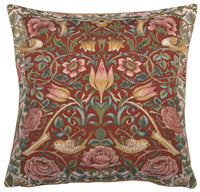 Roses and Birds Red French Tapestry Cushion by William Morris