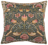 Roses and Birds Blue French Tapestry Cushion by William Morris