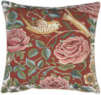Zoom Bird and Roses Red French Tapestry Cushion by William Morris