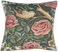 Zoom Bird and Roses Blue French Tapestry Cushion by William Morris