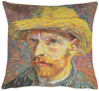 Van Gogh's Self Portrait with Straw Hat Small European Cushion Cover by Vincent Van Gogh