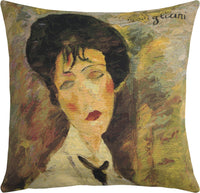 Woman With a Black Tie II European Cushion Cover by Almedo Modigliani