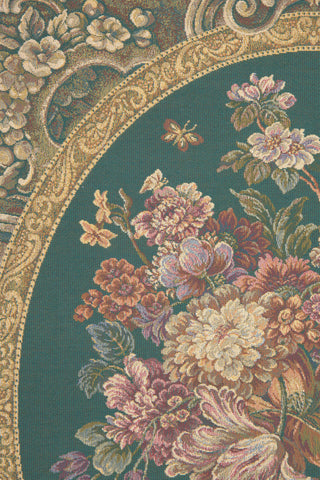 Floral Composition in Vase Green Italian Tapestry Wall Hanging