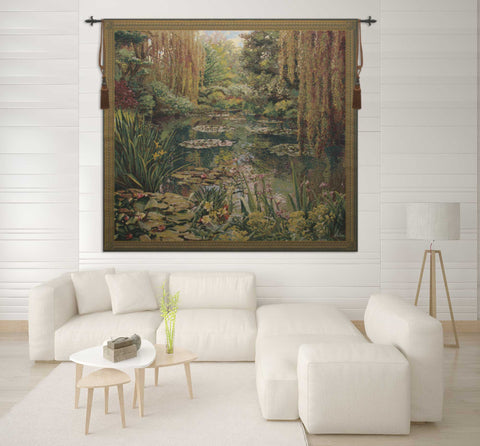 Monet's Garden 3 Large with Border Belgian Tapestry Wall Hanging by Claude Monet