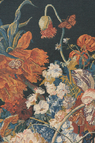Terracotta Floral Bouquet Black Belgian Tapestry Wall Hanging by Jan Van Huysum