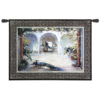 Sunlit Courtyard I Peacock  Tapestry Wall Hanging by Haibin