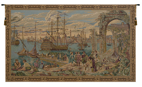 The Harbour Italian Tapestry Wall Hanging by Francesco Guardi