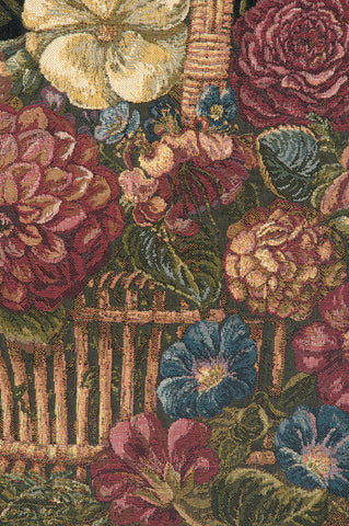 Flower Basket with Black Chenille Background Italian Tapestry Wall Hanging