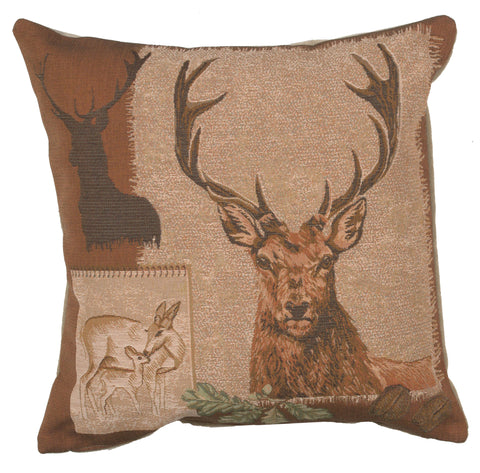 Deer Doe and Stag French Tapestry Cushion