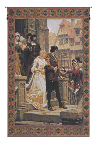 Call to Arms With Border Belgian Tapestry Wall Hanging by Edmund Blair Leighton
