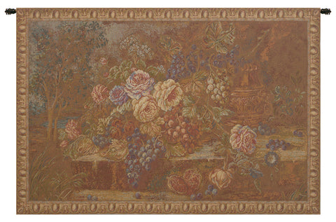 Bouquet with Grapes Red Italian Tapestry Wall Hanging