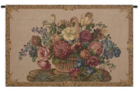 Flower Basket with Cream Chenille Background Italian Tapestry Wall Hanging
