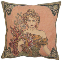 Mucha Spring I European Cushion Cover by Alphonse Mucha