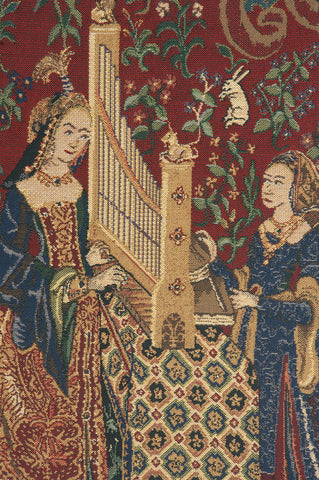 Lady and the Organ (With Border) Belgian Tapestry
