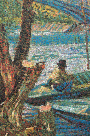 Angler and Boat at Pont de Clichy Belgian Tapestry Wall Hanging by Vincent Van Gogh