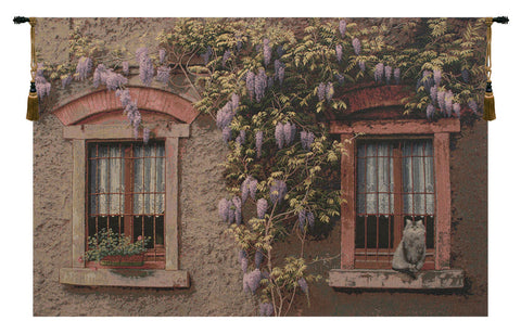 Windows with Wisteria Italian Tapestry Wall Hanging by Alessia Cara