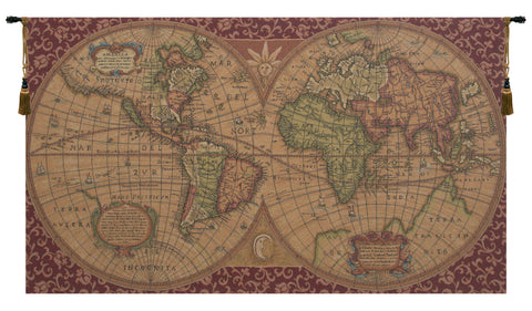 Old Map of the World Red European Tapestries