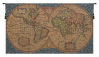 Old Map of the World Blue European Tapestries