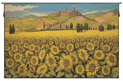 Tuscan Sunflower Landscape Italian Tapestry Wall Hanging by Alberto Passini