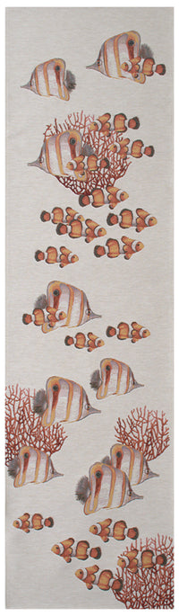 Exotic Fish White French Tapestry Table Runner