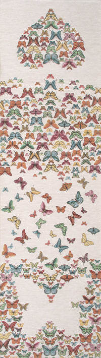 Butterflies White French Tapestry Table Runner
