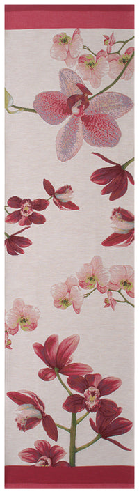 Pink Orchids White  French Tapestry Table Runner