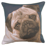 Pugs Face Blue French Tapestry Cushion