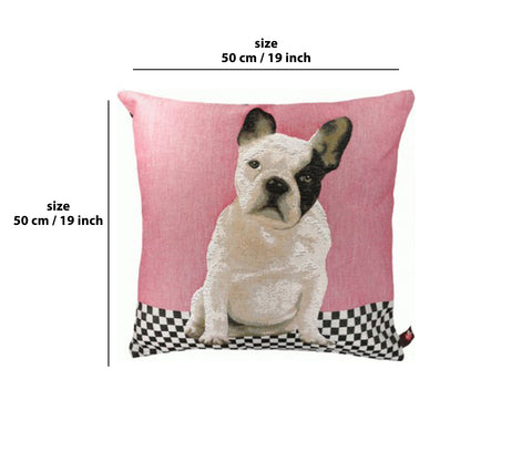 Dog Sitting Sideways Pink  French Tapestry Cushion