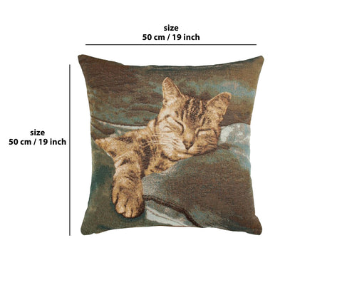 Sleeping Cat Blue 1 French Tapestry Cushion