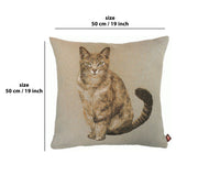 Tabby Cat Sitting Light Grey  French Tapestry Cushion