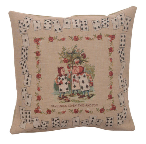 The Gardeners Alice In Wonderland French Tapestry Cushion by John Tenniel