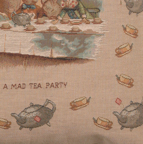 The Tea Party Alice In Wonderland French Tapestry Cushion by John Tenniel