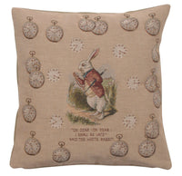 Late Rabbit Alice In Wonderland French Tapestry Cushion by John Tenniel