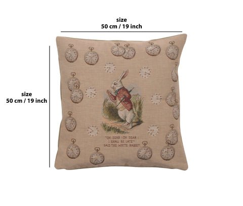 Late Rabbit Alice In Wonderland French Tapestry Cushion by John Tenniel