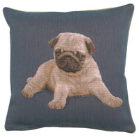 Puppy Pug Blue French Tapestry Cushion