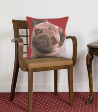 Pugs Face Red I French Tapestry Cushion