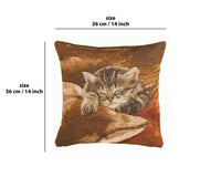 Sleeping Cat Brown French Tapestry Cushion