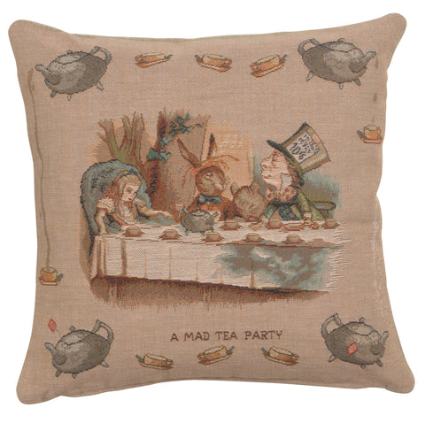 The Tea Party Alice In Wonderland I French Tapestry Cushion by John Tenniel