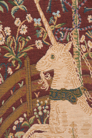 Licorne Captive In Red French Tapestry Cushion